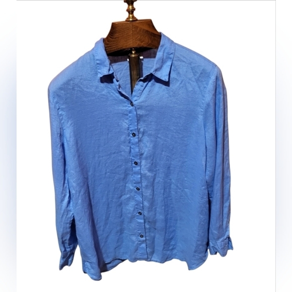 J. Jill Tops - J Jill Love Linen Chambray Blue Long Sleeve Button Up Lightweight Shirt Sz Large